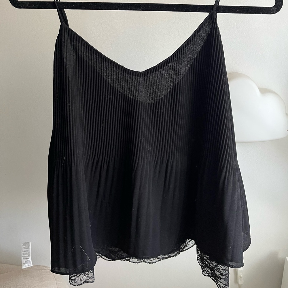 Zara Black Pleated lace Camisole Top